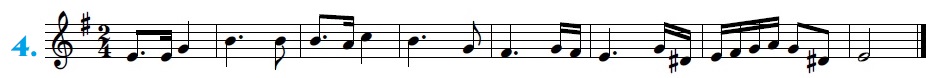 Partitura Melodía 2/4 en Mi m