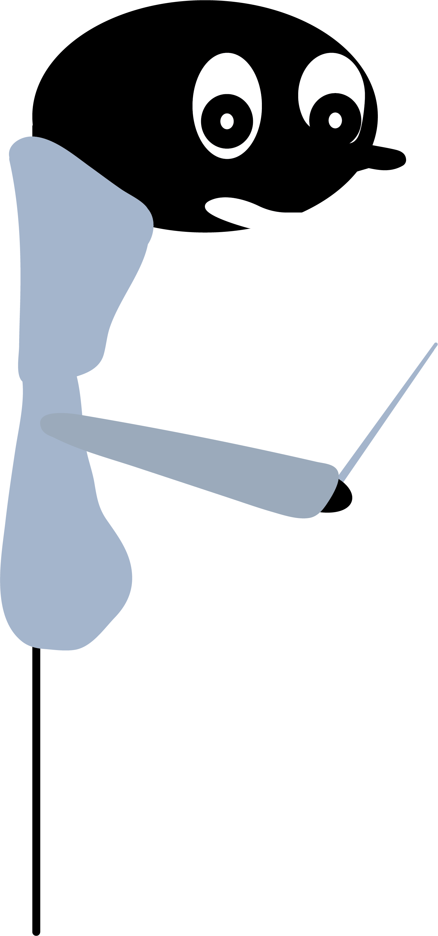 Unha negra animada cun sorriso e unha batuta para marcar o pulso