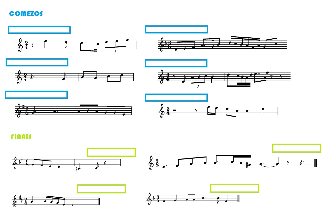 parituras de dous compases para indicar o comezo e o final