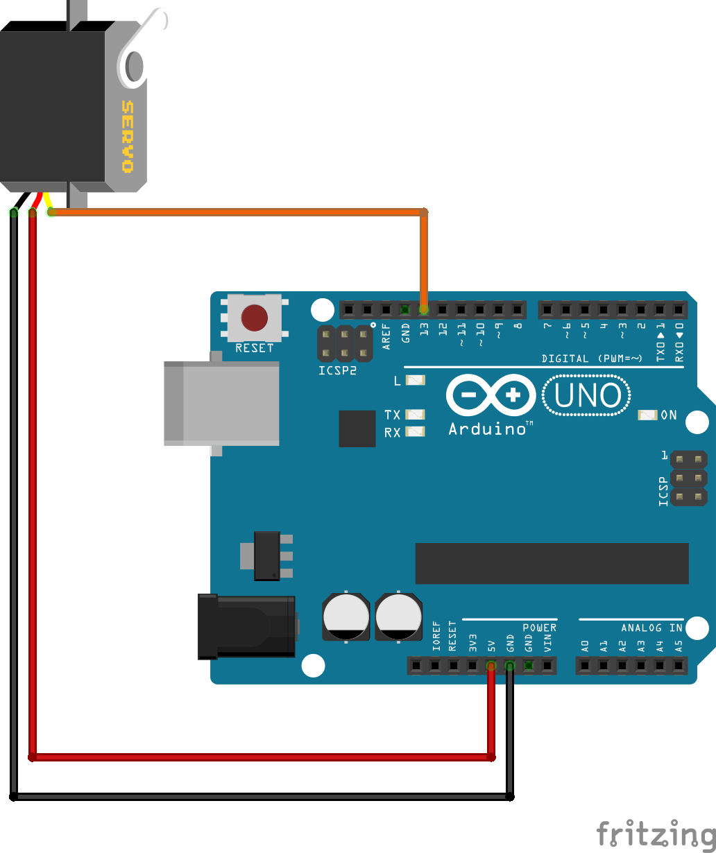 Esquema no que se amosa como conectar os cables do noso servo aos pines de Arduino