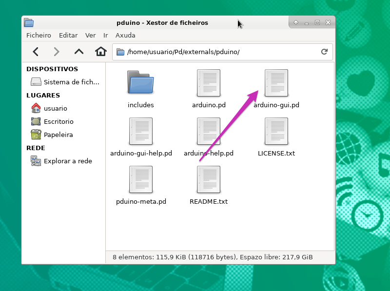 Abrindo o exemplo de PDuino que inclúe unha simulación da placa