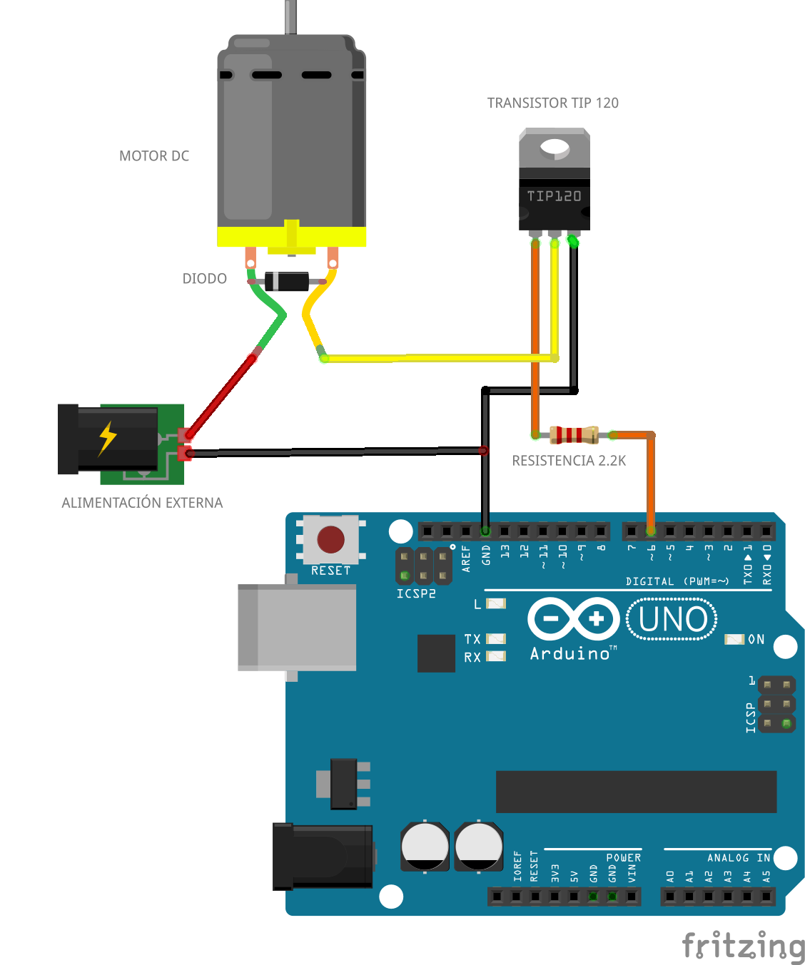 Arduino e motor DC con transistor TIP120