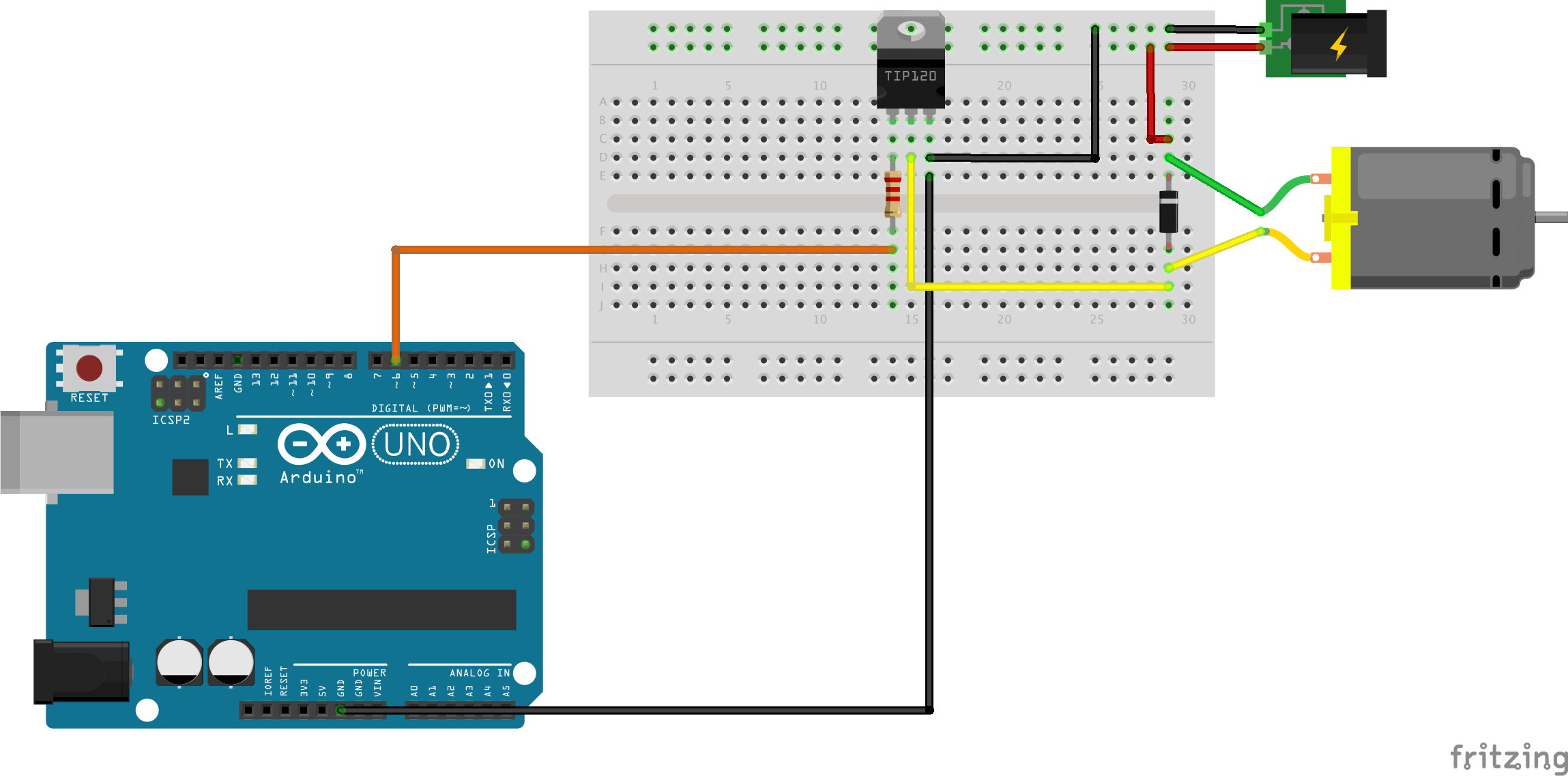 Circuito de motor DC nunha placa de prototipo