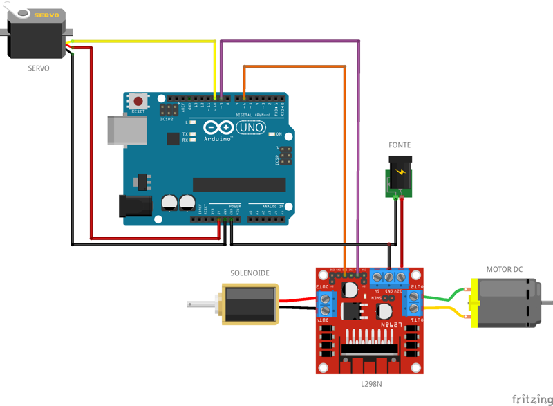 Conectando servo, motor DC e Soleide a un Arduino