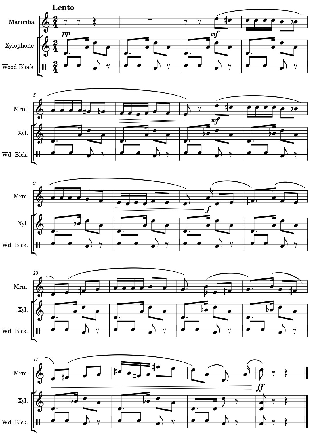 Habanera from Carmen, score for marimba, xylophone and wood block