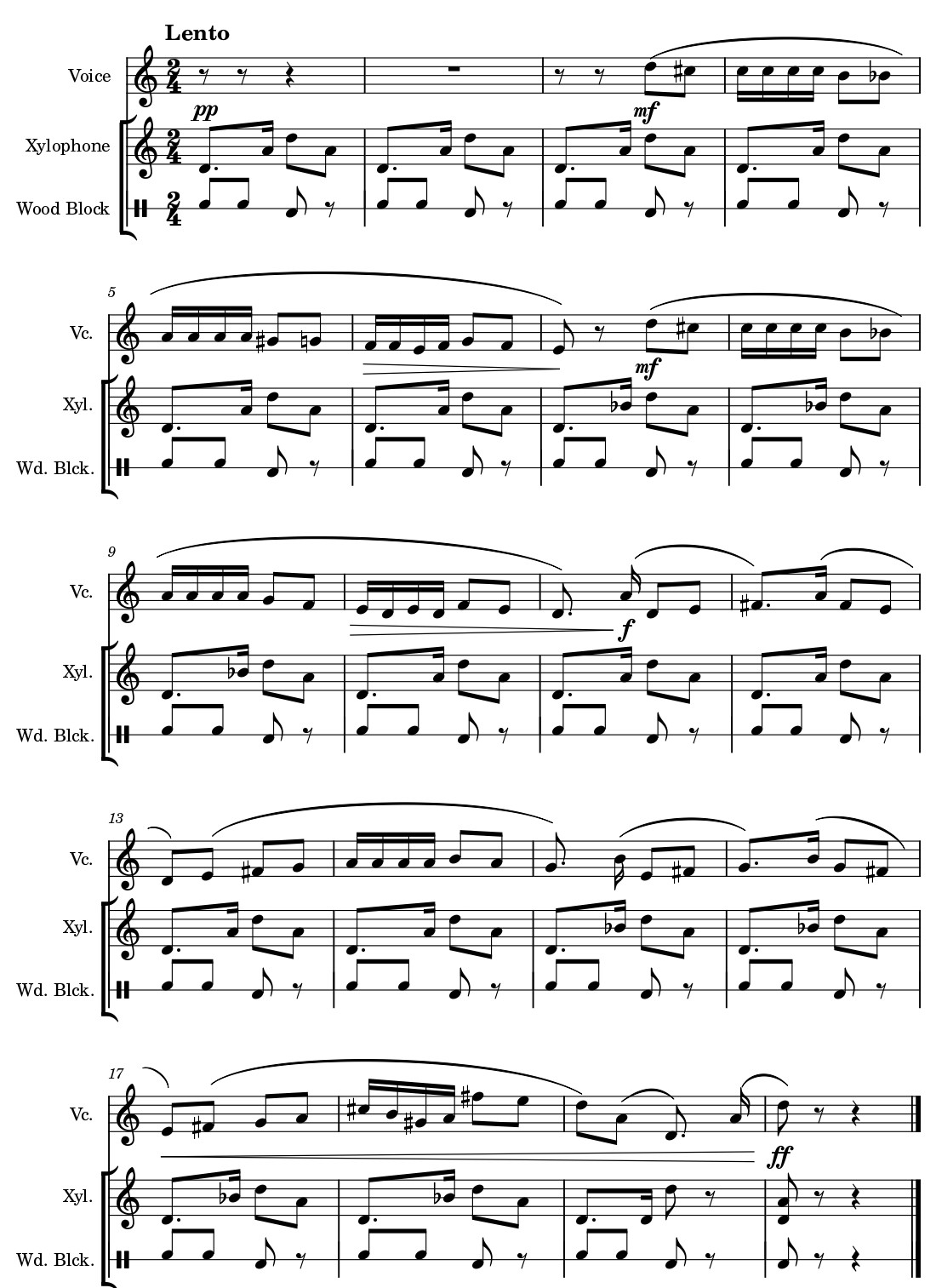 Habanera from Carmen, score for voice, xylophone and wood block