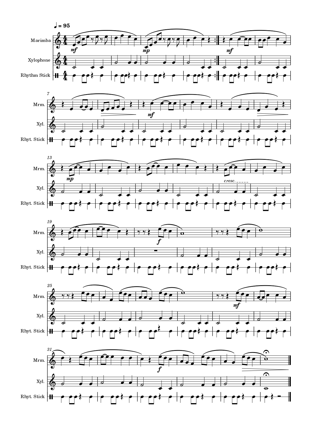 marimba, xylophone, rhythm stick, Under the sea score from the film The Little Mermaid