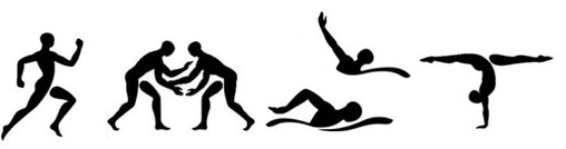siluetas gregas dun atleta praticando deporte da carreira, loita, natación e ximnasia