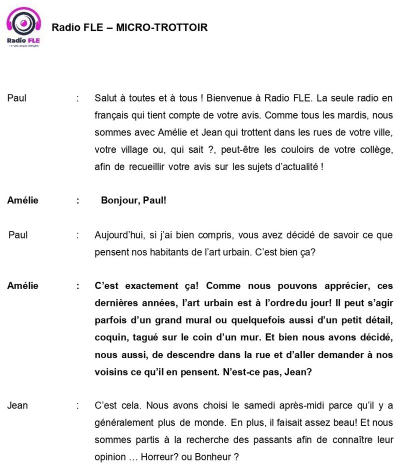 Radio FLE - MICRO-TROTTOIR