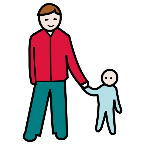 Pictograma dun pai dándolle a man ao seu fillo ou a súa filla. 