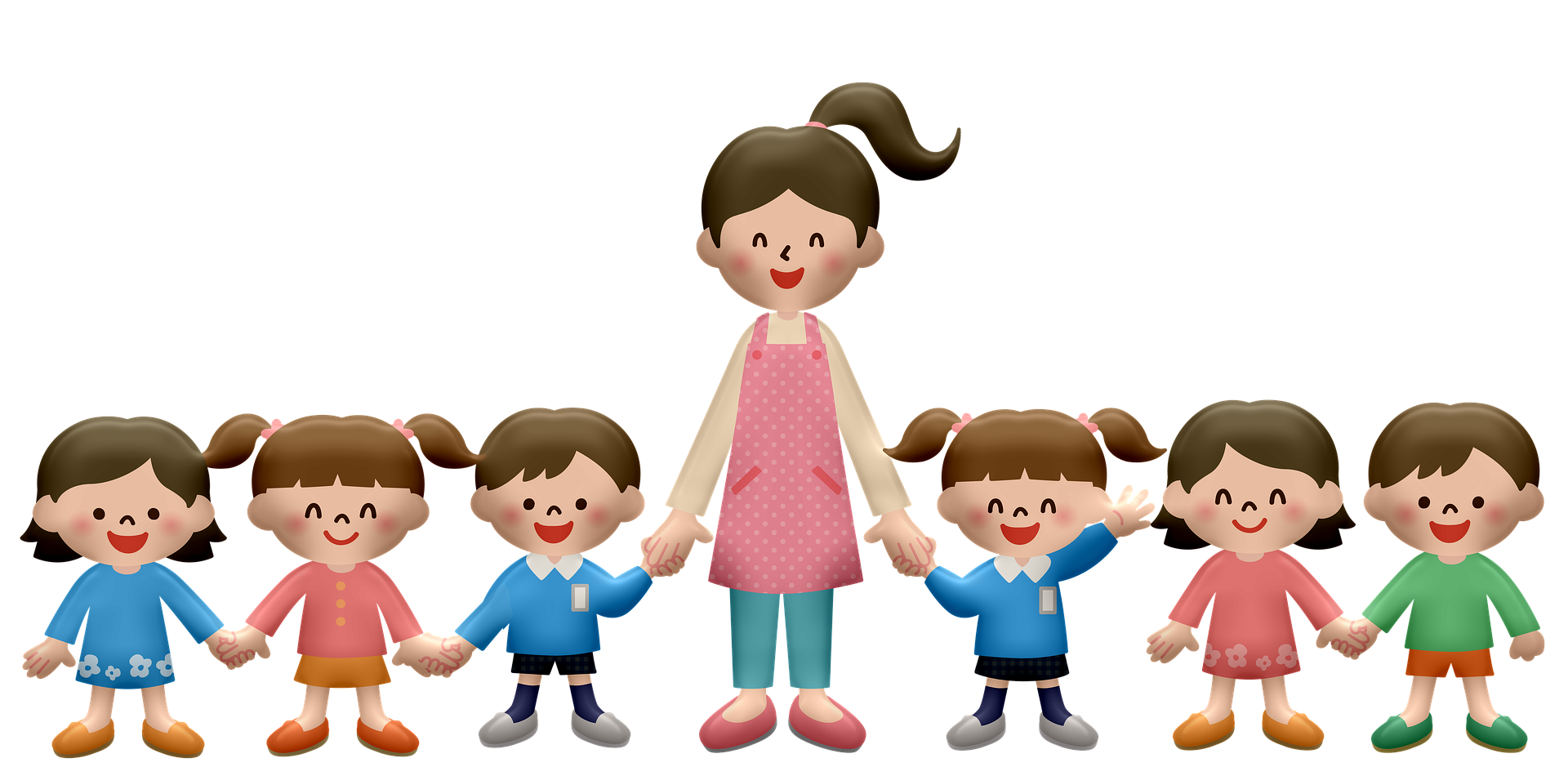 Mestra con nenos e nenas da man