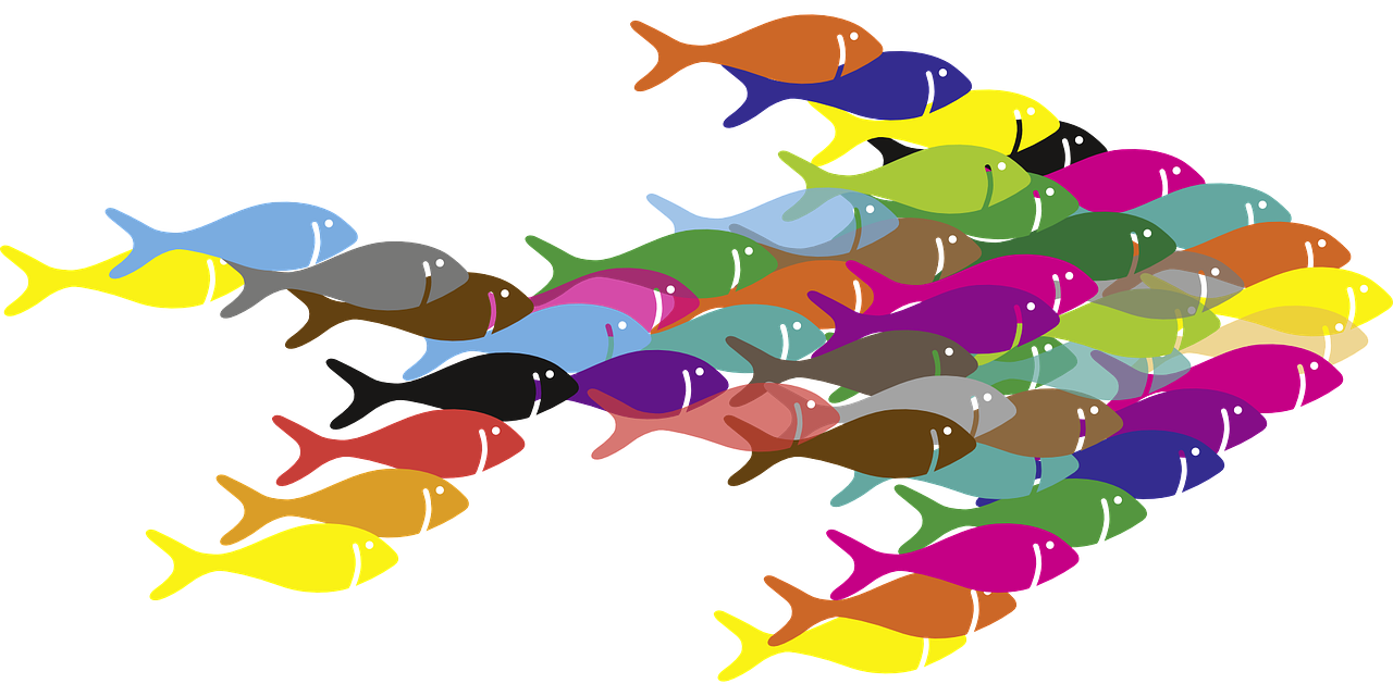 Debuxo de banco de peixes de cores