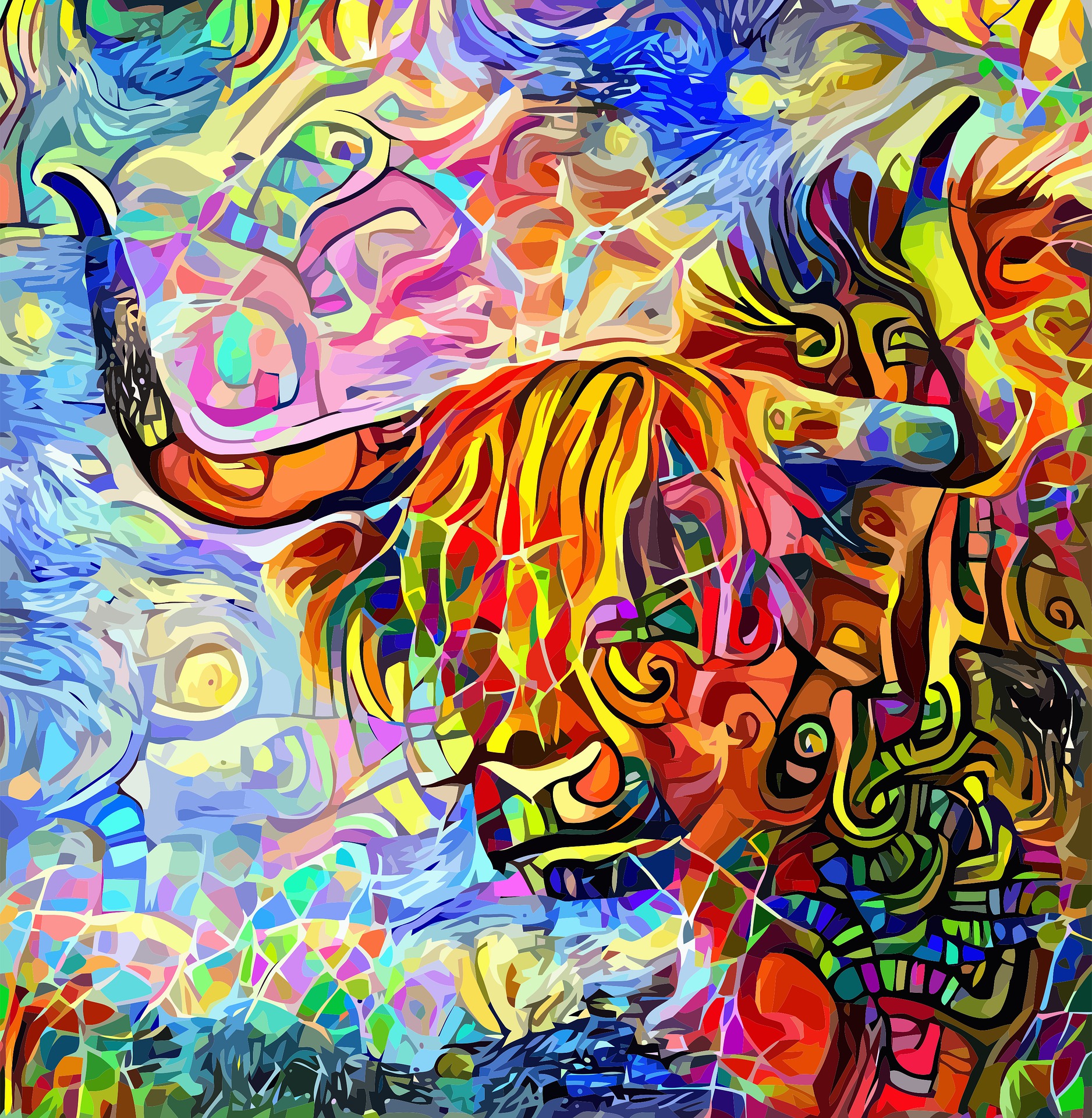 Cabeza de vaca de cores a modo de mosaico debuxado