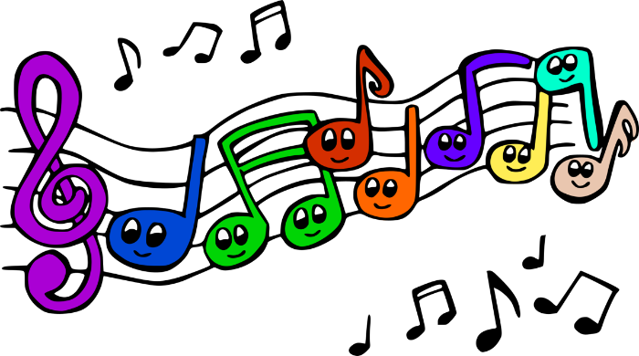 Notas musicais de cores sorrindo