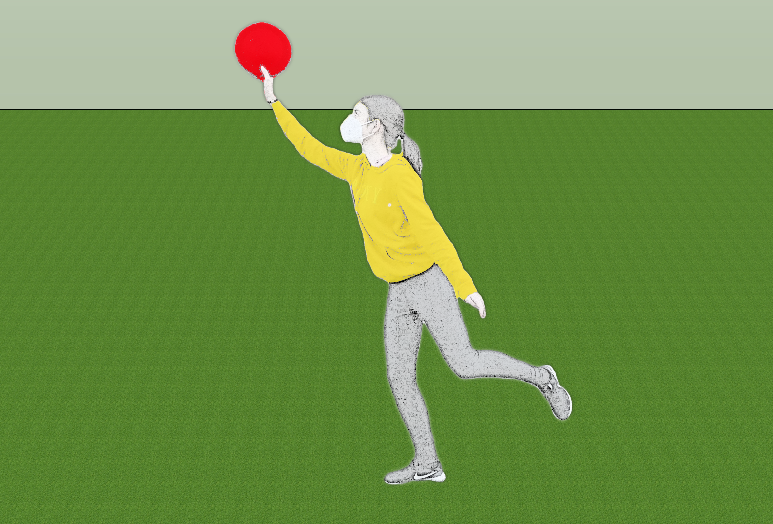 Dar un paso antes de parar, ao recibir o disco.