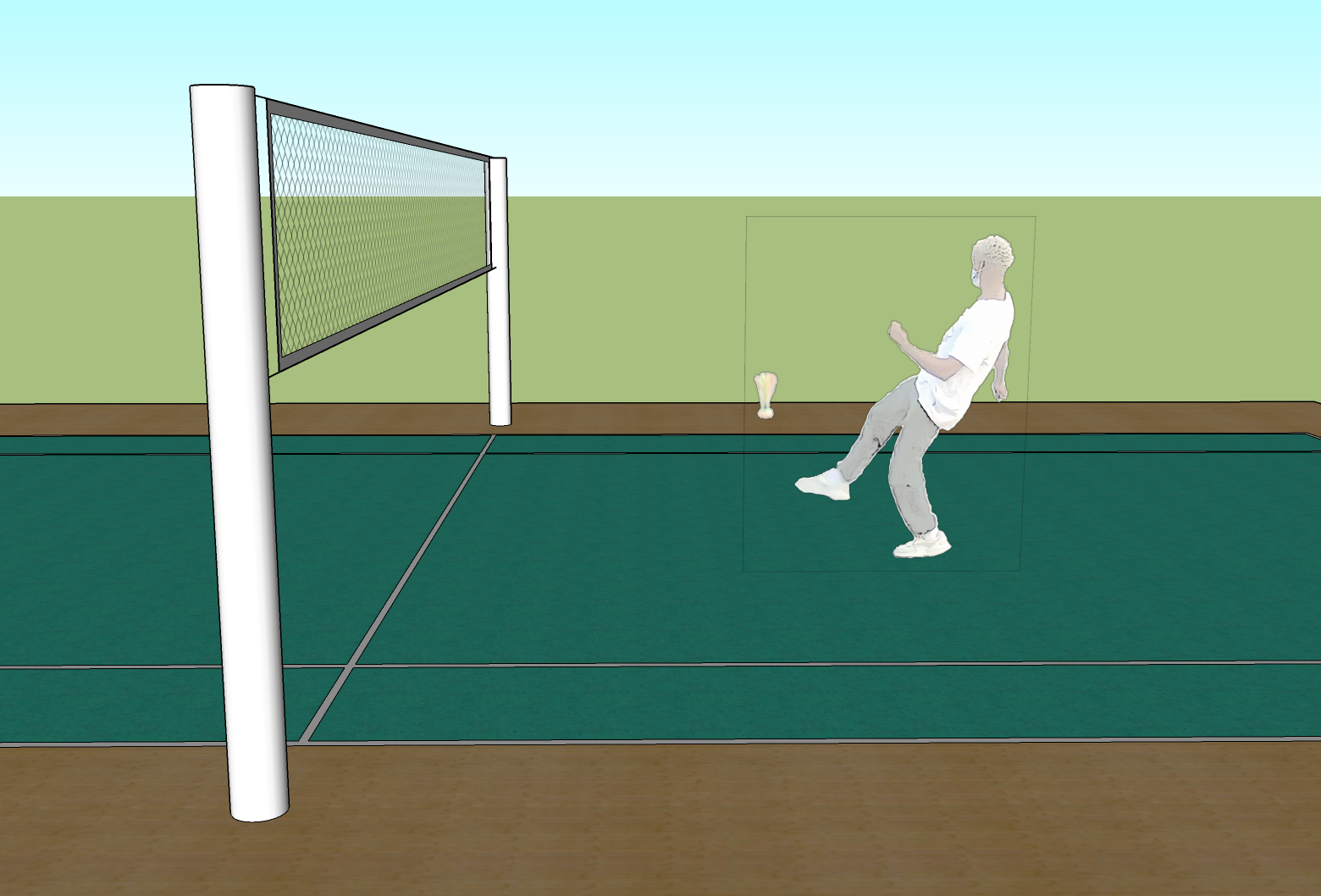 Golpear a indiaca co pé, se vai moi perto do chan.