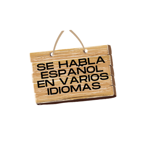 Cartel "Se habla español en varios idiomas".