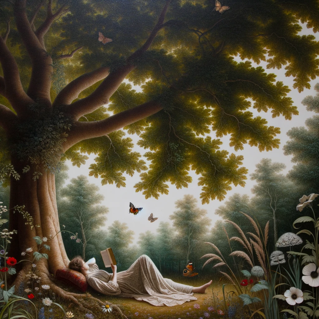 Chica leyendo plácidamente en la naturaleza