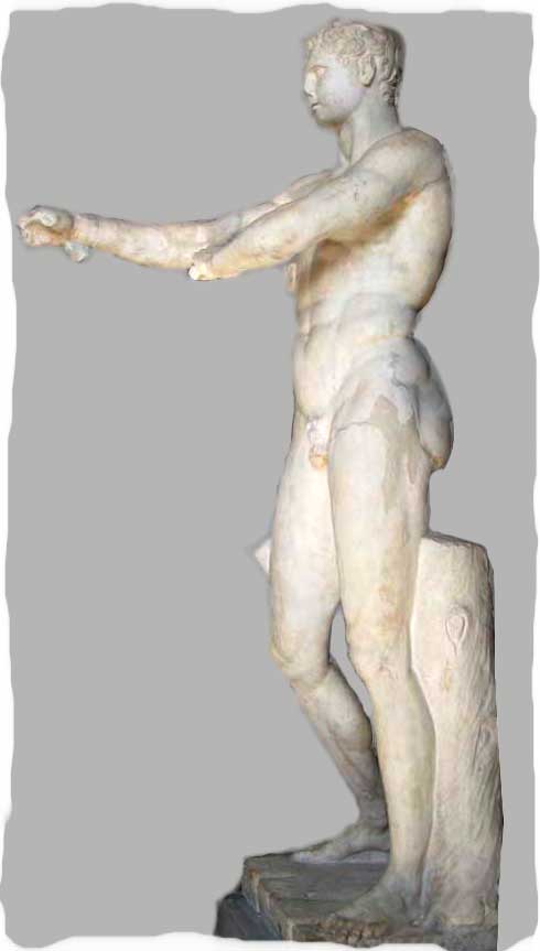 Lisipo (320 a.C.) "Apoxiómenos" [copia romana en mármore] Museos Vaticáns, Roma