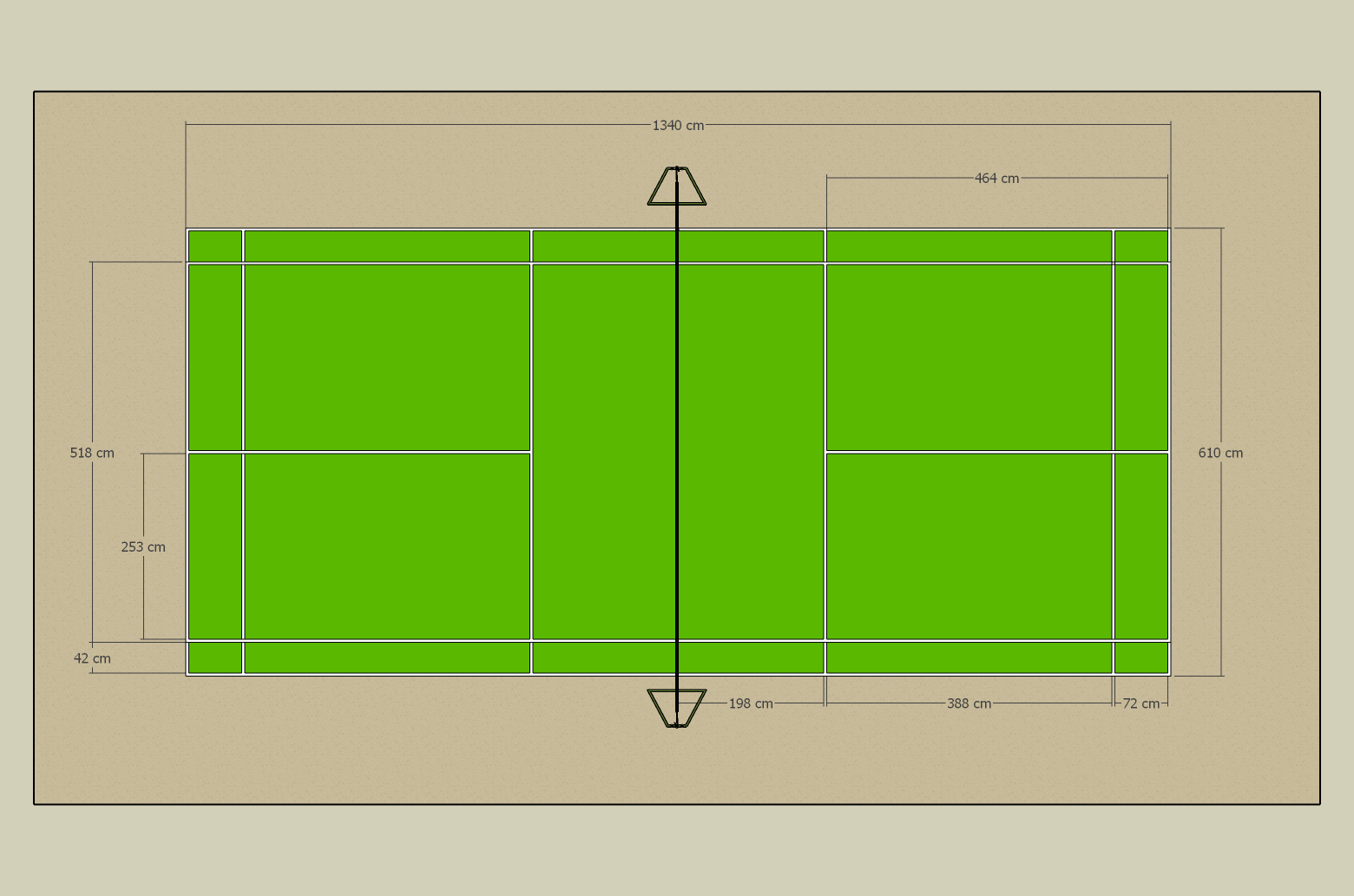 Cancha de Bádminton para xogar ao Shuttleball ou Volantón