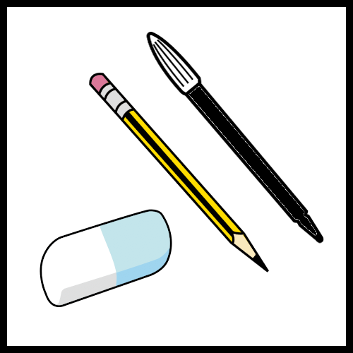 Pictograma lapis, goma e rotulador