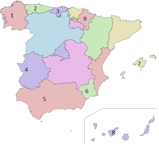 Mapa Comunidades Autónomas con números