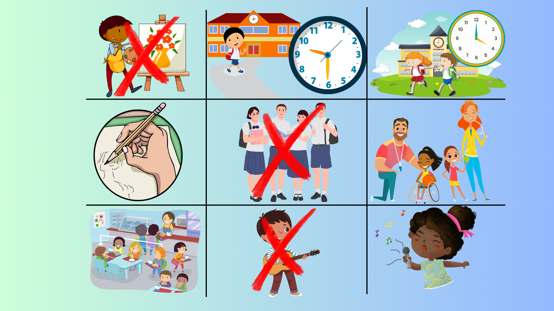 Noughts and crosses about school routines