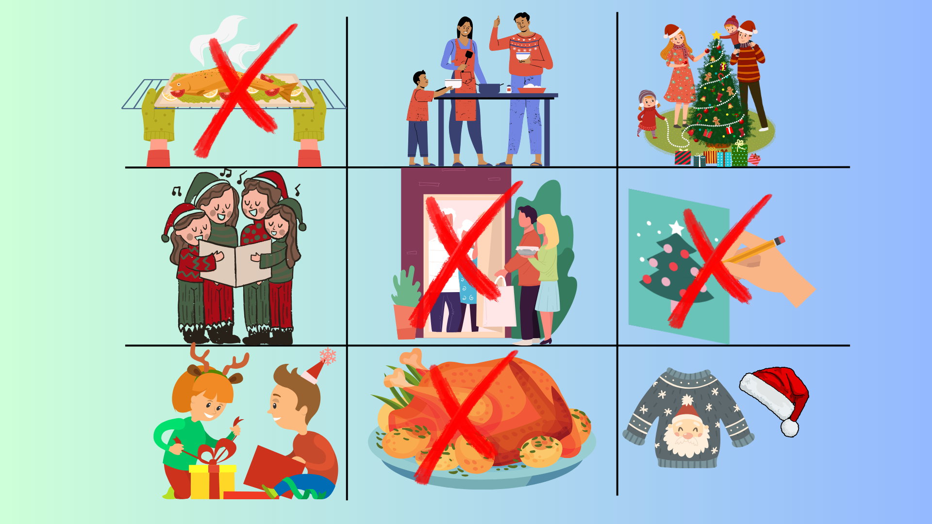 Noughts and crosses about Christmas Food and Traditions