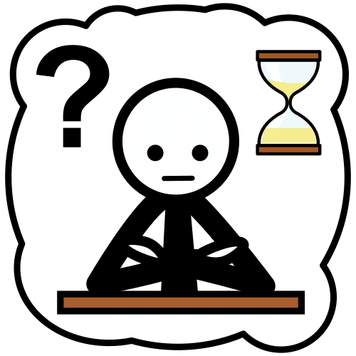 Interrogación y reloj arena junto cabeza persona