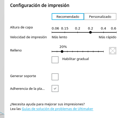 Captura de pantalla parámetros sencillos Ultimaker Cura