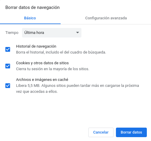 Borrar datos de navegación en Moxilla