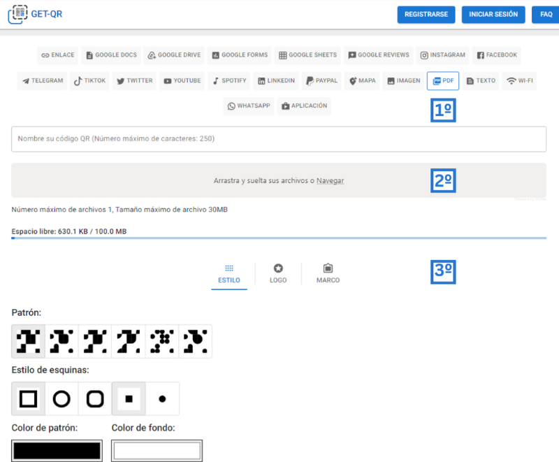 Interfaz de la aplicación Get-QR para crear un código QR