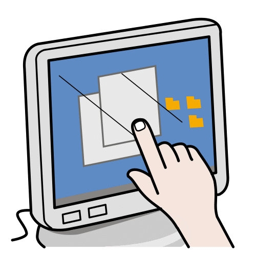 Pictograma de pantalla táctil donde los comandos se ejecutan tocando con la mano en la pantalla