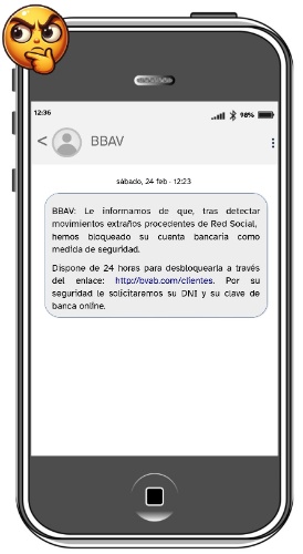 SMS del banco Simíl de un móvil en el que se puede leer un SMS enviado por un banco