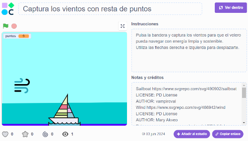 Pantalla del proyecto en Scratch