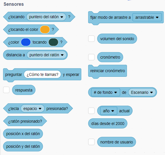 Bloques de sensores en Scratch