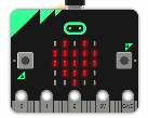 Imagen de la placa microbit y la suya matriz de LED mostrando un corazón latiendo