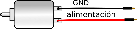 La imagen muestra el dibujo de un motor de corriente contínua con sus terminales de conexión