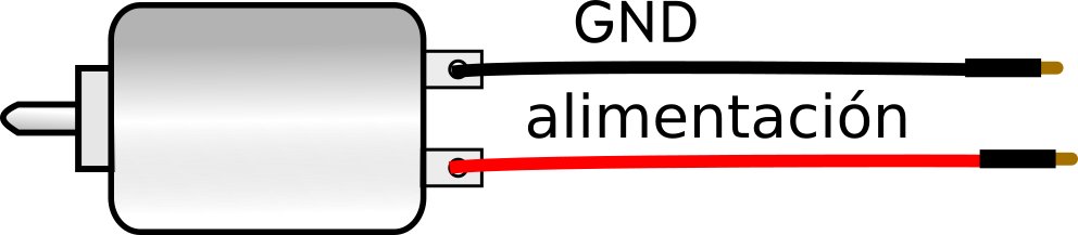 La imagen muestra el dibujo de un motor de corriente contínua con sus terminales de conexión