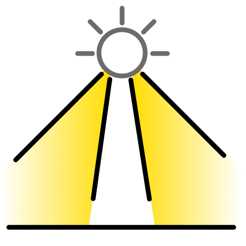 La imagen muestra el  pictograma de un rayo de Sol