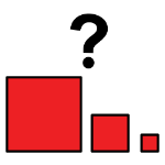 Pictograma con tres cuadrados y un interrogante. Significa tamaño.