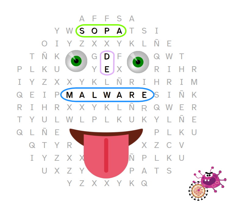 Sopa de letras con elementos de malware