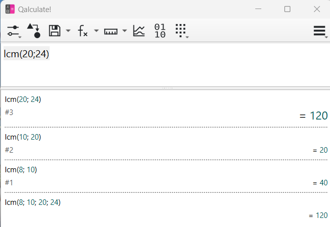 Captura de pantalla del cálculo del mcm con calculadora Captura de pantalla del cálculo del mcm con calculadora