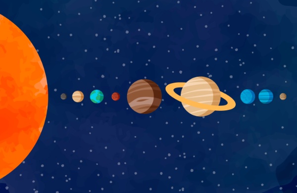 Dibujo con planetas del sistema solar.