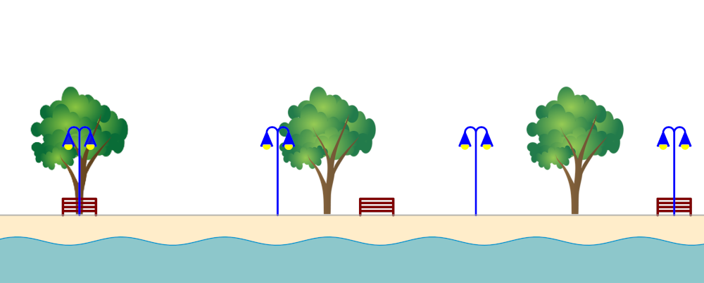 Farola, banco y árbol en paseo Farola, banco y árbol en paseo