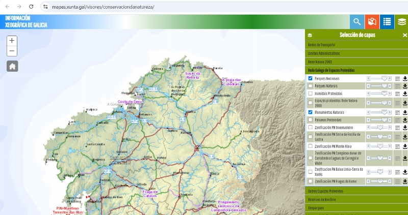 Captura de pantalla del visor de paisaje de la Xunta