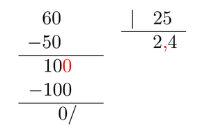 Division 60 entre 25 La imagen muestra la división de 60 entre 25