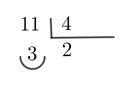 La imagen muestra la division de 11 entre 4
