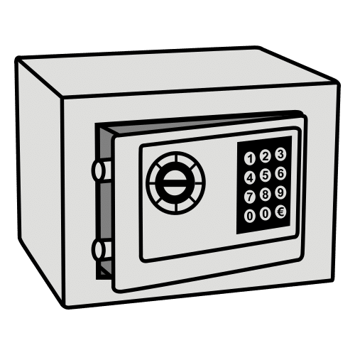 El pictograma muestra una caja fuerte