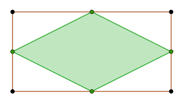 Patio de armas con forma rectangular y con figura formada por la unión de los puntos medios de sus lados